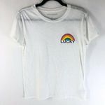 Lucky Brand Womens T Shirt Top Logo Rainbow Slub Knit Short Sleeve White S Photo 0