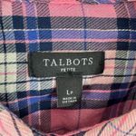 Talbots Pink Plaid Silver Shimmer Cotton Blend Button Up Long Sleeve Top Size LP Photo 4
