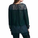 Free People Shirt Womens XS Hunter Green Lace New Romantics Blouse Lace Bohemian Photo 8