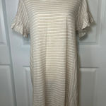 Umgee  Striped‎ Linen Blend Dress Ruffle Sleeve Casual Tan Beige Large Cover Up Photo 0