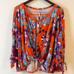 Free People Womens Printed Keepin On Tee Bright Red Floral Top Size Large Photo 2