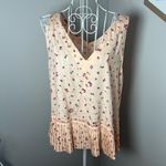 Rebecca Taylor  Floral Silk Blouse Pleated V-Neck Pink Peach Size 10 Photo 2