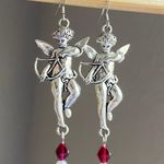 Handmade aesthetic goth vintage romance style Czech glass bead & angel dangle earrings❤️👼✨ Photo 2