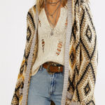 Roxy  Womens Heritage Gingham Wool‎ Chunky Knit Open Front Sweater W/ Pockets s 6 Photo 0