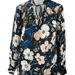 Laundry by Shelli Segal  Black Floral Long Sleeve Tie Neck Blouse Top Size 10 Photo 0