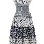 Mlle Gabrielle Mixed floral print boho smocked shirred midi maxi patchwork navy white dress Photo 0