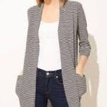 Loft Striped Pocket Open Front Linen Blend Cardigan Photo 0