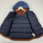 Patagonia  Womens Bivvy Down Vest Hooded Puffer Brown Blue Snap Front Sz S READ Photo 6
