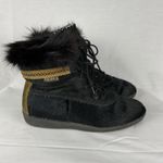 Vtg Fur Sheepskin Tecnica Black Lace Up Ski Snow Boots Sz 42 Shearling Lined Photo 2