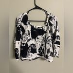 Nicole Miller  Linen Off Shoulder Black White Abstract Print Top Size Small Photo 1