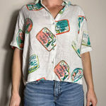 Jane and Delancey  European Vacation Sardine Button Up Short Sleeve Shirt Size M Photo 0