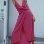 ZARA MIDI V-NECK DRESS w/ Knot Spaghetti Straps Slit Hem Pink Size XS NEW Photo 5