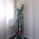 Mlle Gabrielle Vintage Y2K  Dark Aqua Floral Print Sleeveless Tie Back Maxi Dress Photo 5