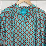Escapada  Top Womens Teal Blue Orange Print 3/4 Sleeve Boho Resort‎ Size Small Photo 1