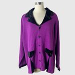 Storybook Knits New Treasures Purple Beaded Velvet Cardigan 3X Bow Buttons Glam Photo 14