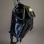 CRAZY HORSE  Leather Backpack Black Zipper-Back Front Compartment Pull-Tie Top Photo 2