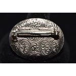 Unique Vintage Rare Vintage Chic Mother of Pearl silver tone crystal trim etched back Brooch Photo 2