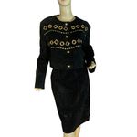 Outer Town VINTAGE 1980'S  BLACK SUEDE W/GOLD GROMMETS SKIRT SET (12) Photo 3