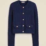 J.Crew  Odette Cable Knit Sweater Lady Jacket In Mediterranean Navy, Size X-Small Photo 9