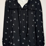 J Crew Black High Collar Tie Neck Blouse Ribbon Print Velvet Trim Size M NWT!! Size M Photo 0