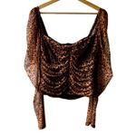 Missguided Leopard Print Cropped Top Size 12 Mesh Ruched Front Milkmaid mobwife Photo 1