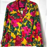 Tahari  Linen Blend Tropical Floral Jacket Yellow Pink Green Button Front 1X Photo 0