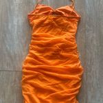 Orange mesh o ring cut out bodycon mesh dress XS NEW Photo 2