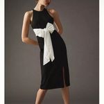 Anthropologie Maeve Women’s White Bow Waist High Neck Black Bodycon Midi Dress S Photo 13