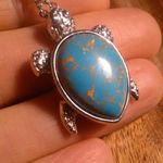 Mojave Blue Turquoise Copper Turtle Pendant Stainless Steel Necklace Photo 1