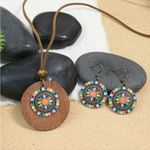 Boho‎ Necklace & Earrings Set Colorful Flower Design Tribal Accessories Tan Photo 5