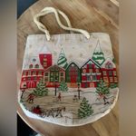 GUC Winter Wonderland Festive Tote Bag Christmas Embroidered Look Zipper Handles Red Photo 1