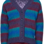 Madhappy  Fuzzy Knits Mohair Blue and Purple Striped V-neck Cardigan Small EUC Photo 1
