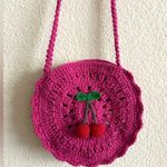 Handmade Crochet Pink Cherry Bag Round Artisan Crossbody Summer Viral Photo 3