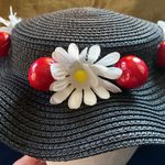 Disney NWT Adult Mary Poppins Black Straw Hat Boater Hat with Cherries Flowers Photo 9