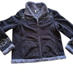  Womens Dress Barn Fleece Faux Fur Jacket Coat Black And Gray XL  Zip Photo 15