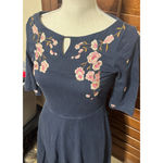 Eshakti  Navy blue Embroidered Dress Size 0 XS Fit & Flare cotton stretch Photo 1