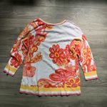 Talbots  100% Cotton Lightweight White Pink Orange Floral V Neck Sweater Size M Photo 1