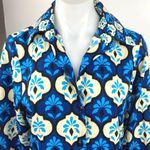 ZARA  NWT Blue Printed Satin Button Down Long Sleeve Boho Shirt Blouse Top Sz XS Photo 2