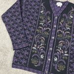 Cherry Lewis Sweater Womens Medium Purple Wool Floral Tapestry Cardigan England Photo 3