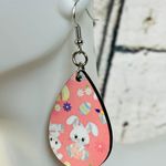 Handmade Easter Bunny Pink Teardrop Dangle Pierced Earrings Photo 0