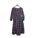BLOOMCHIC Square Neckline Navy Blue Long Sleeve Plaid Tartan Maxi Dress Size 12 Photo 1