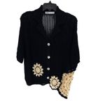 ZARA  Womens Button Front Asymmetric Crochet Knit Polo Top‎ Black Cream Large Photo 1
