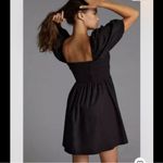 Anthropologie  Maeve Puff Sleeve Smocked Button Front Black Mini Dress Size L NWT Photo 1