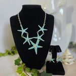 Boutique Boho Silver and Turquoise Blue Starfish Necklace and Earrings Set Photo 0