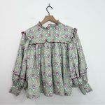 Karlie Paris Floral Poplin Ruffle Top in Mint Green size Small Photo 1