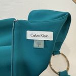 Calvin Klein Teal Scuba Sleeveless V Neck Gold Ring Sheath Dress Size 8 Photo 7