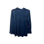 Hasting & Smith Women’s 1X Blue Velour Soft Plush Button Up Long Sleeve Top Photo 2