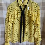True Destiny  Yellow and Black Polka Dot Ruffle Blouse Photo 0