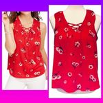 Maurice's  Red Floral Lace Up Tank Top •Size Medium Photo 8