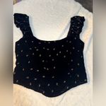 Free People Velvet Piper Embroidered Cropped Corset Top Black Women's Size XS Photo 3